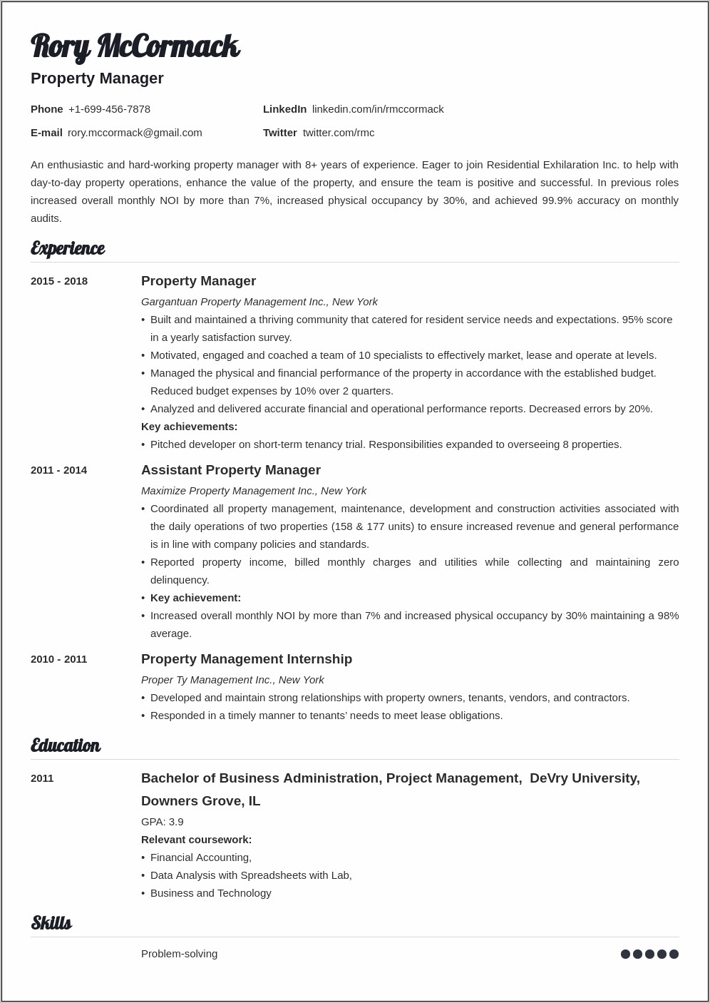 Free Assistant Property Manager Resume