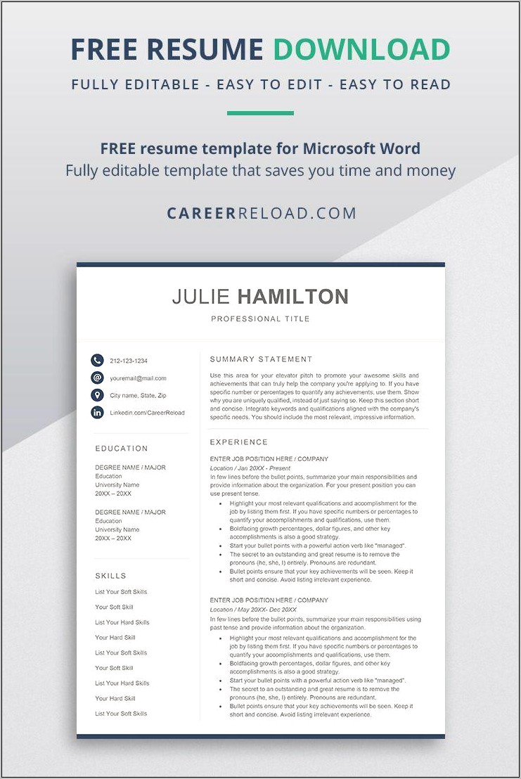 Free Awesome Resume Templates Microsoft Word