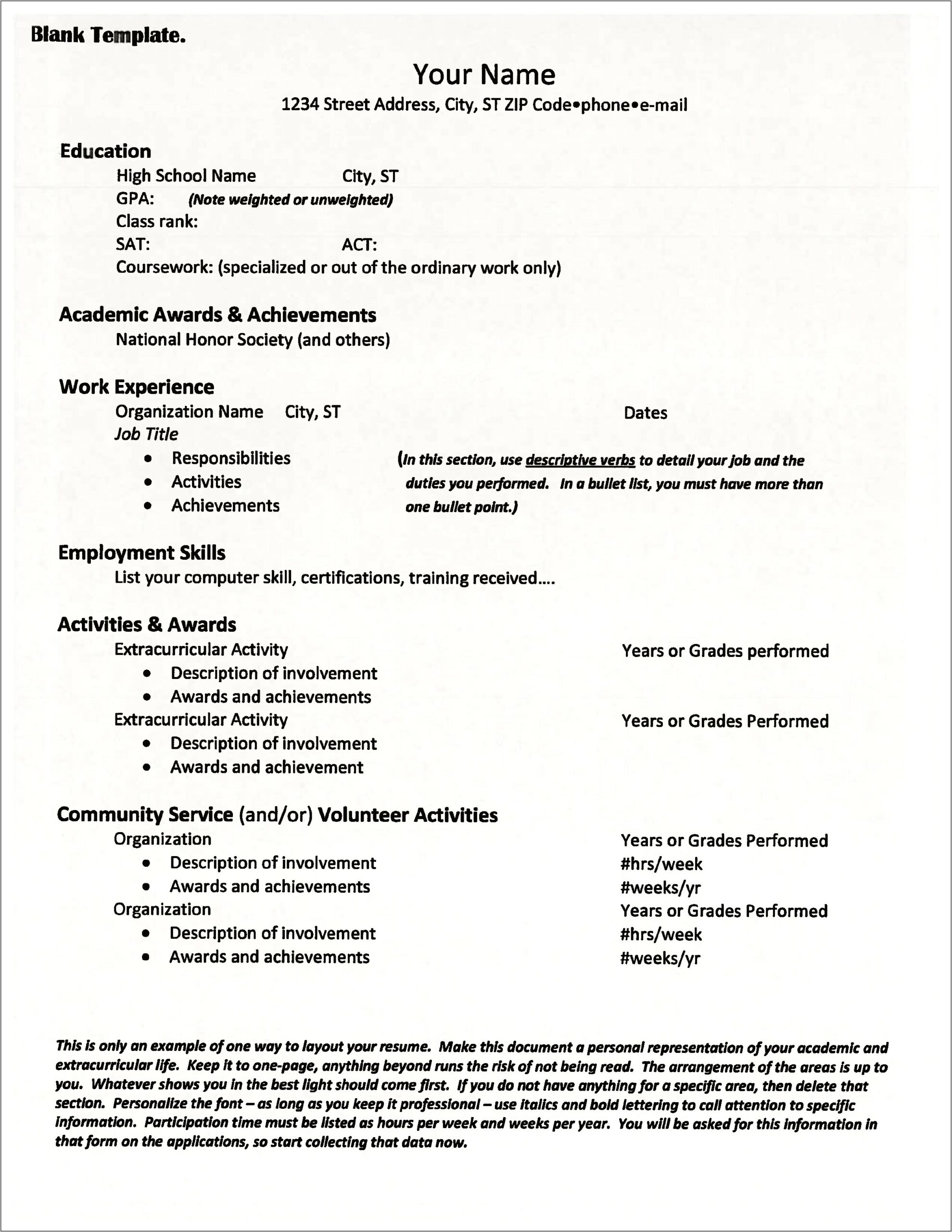 Free College Entrance Resume Template