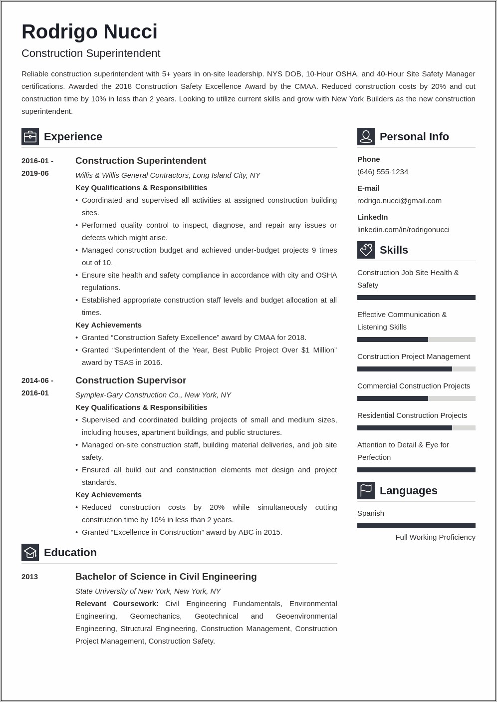Free Construction Superintendent Resume Word Templates