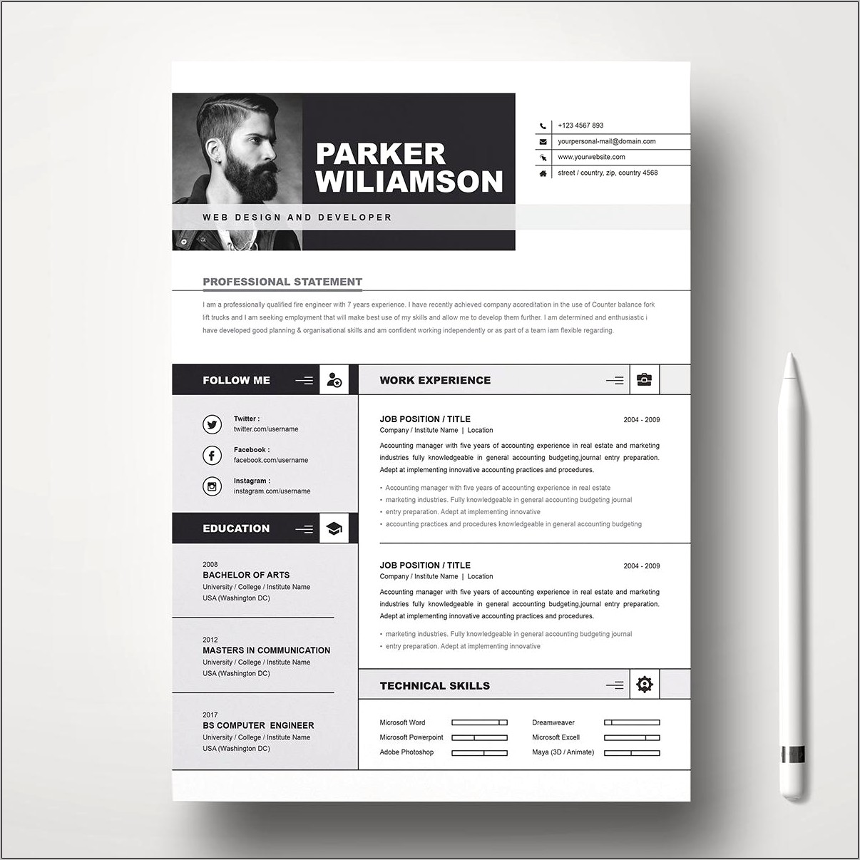 Free Cv Template Resume For Manager