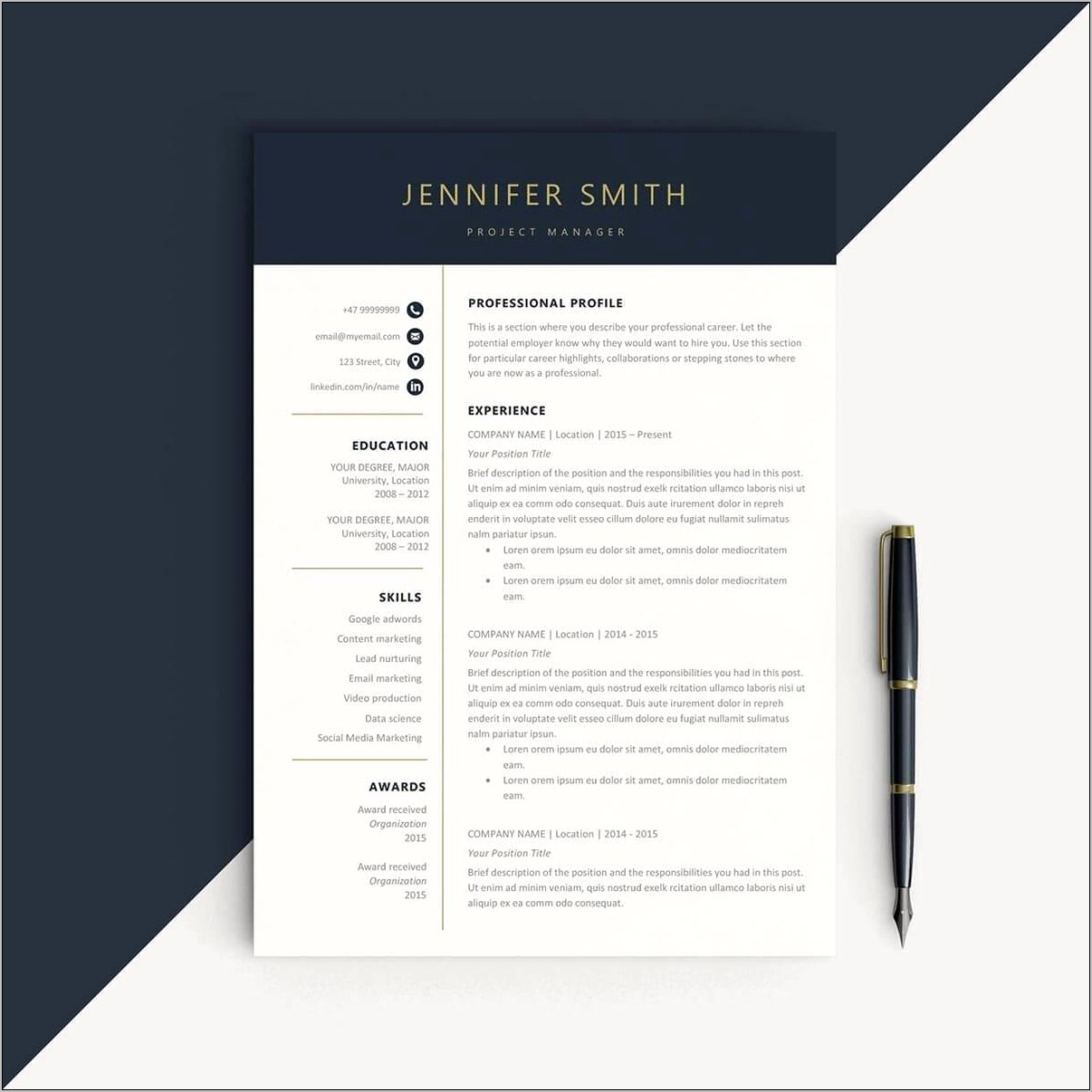 Free Download One Page Resume Template