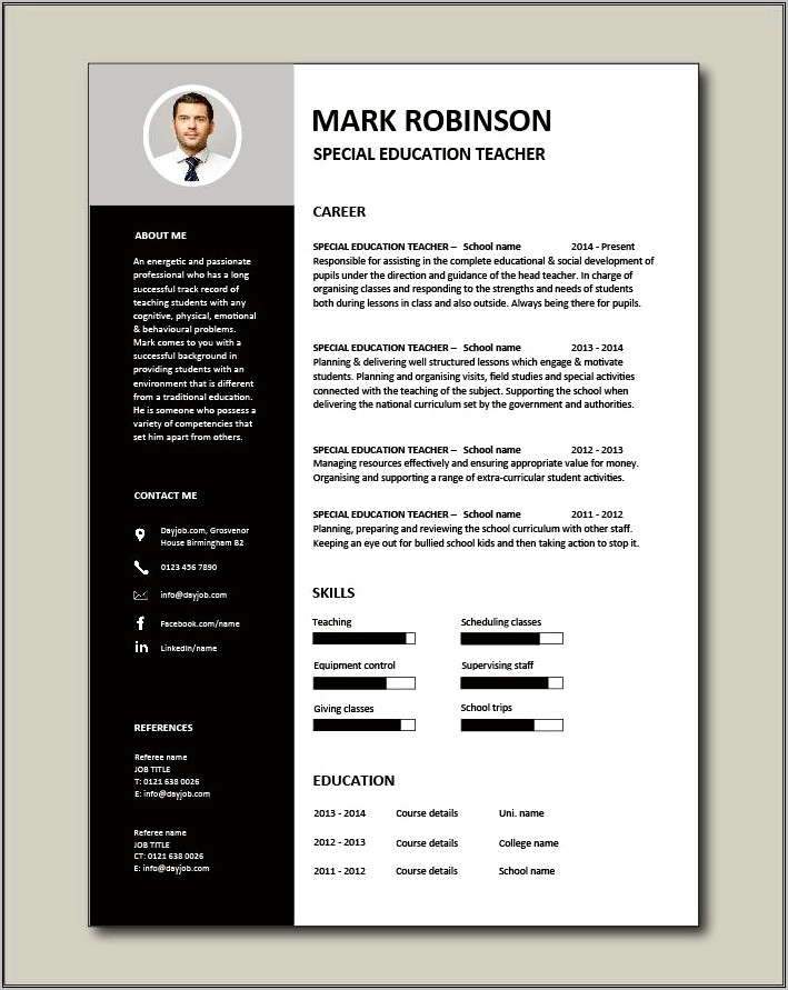 Free Download Resume Format For Freshers Teacher