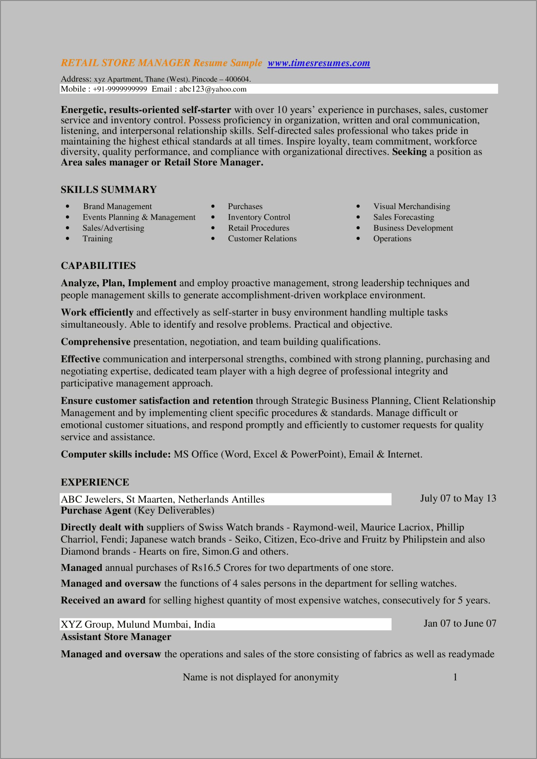 Free Download Sales Manager Resume