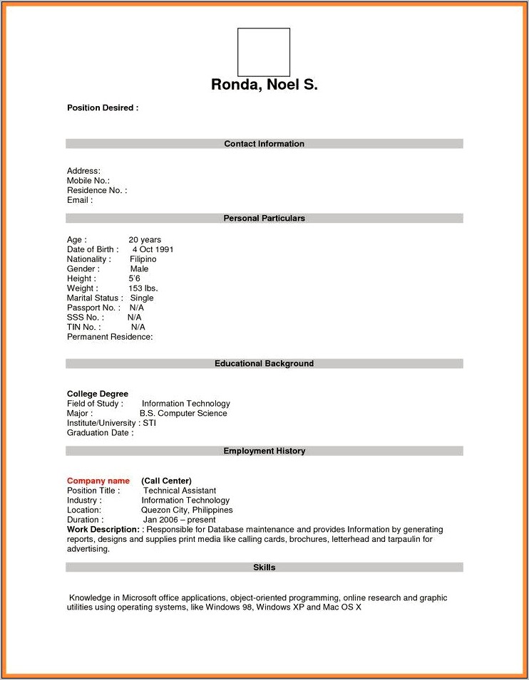 Free Downloadable Fill In Pdf Form Resumes