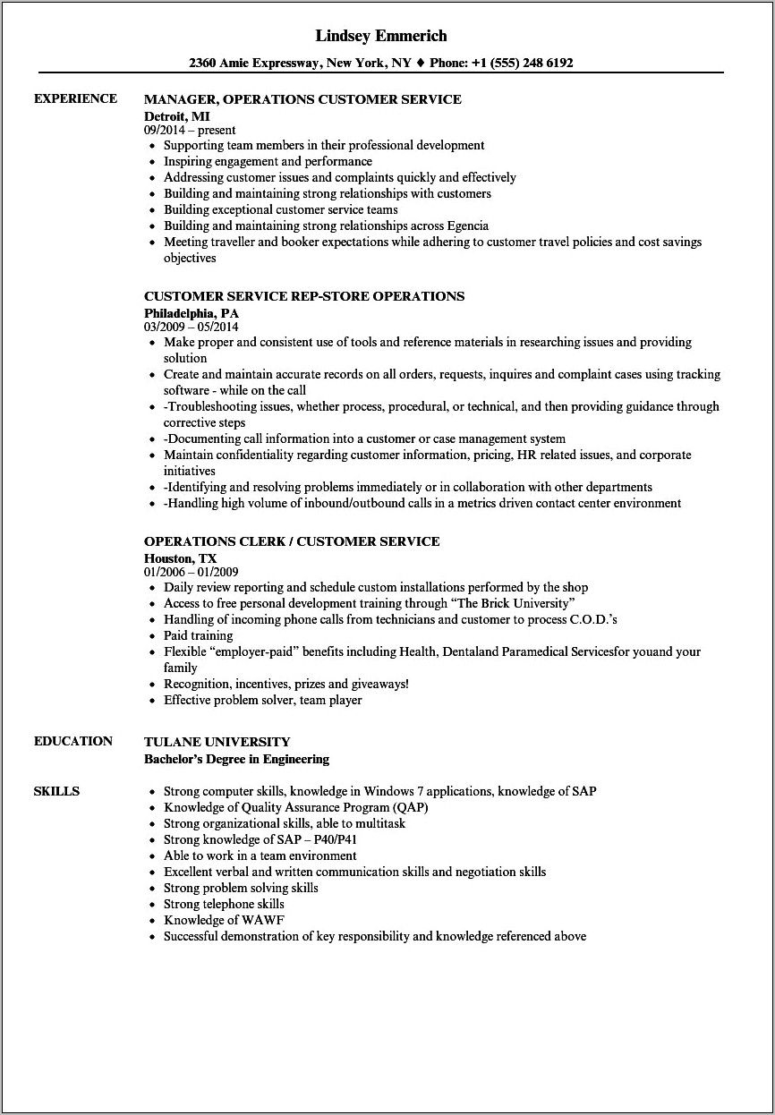 Free Downloadable Professional Customer Service Resume