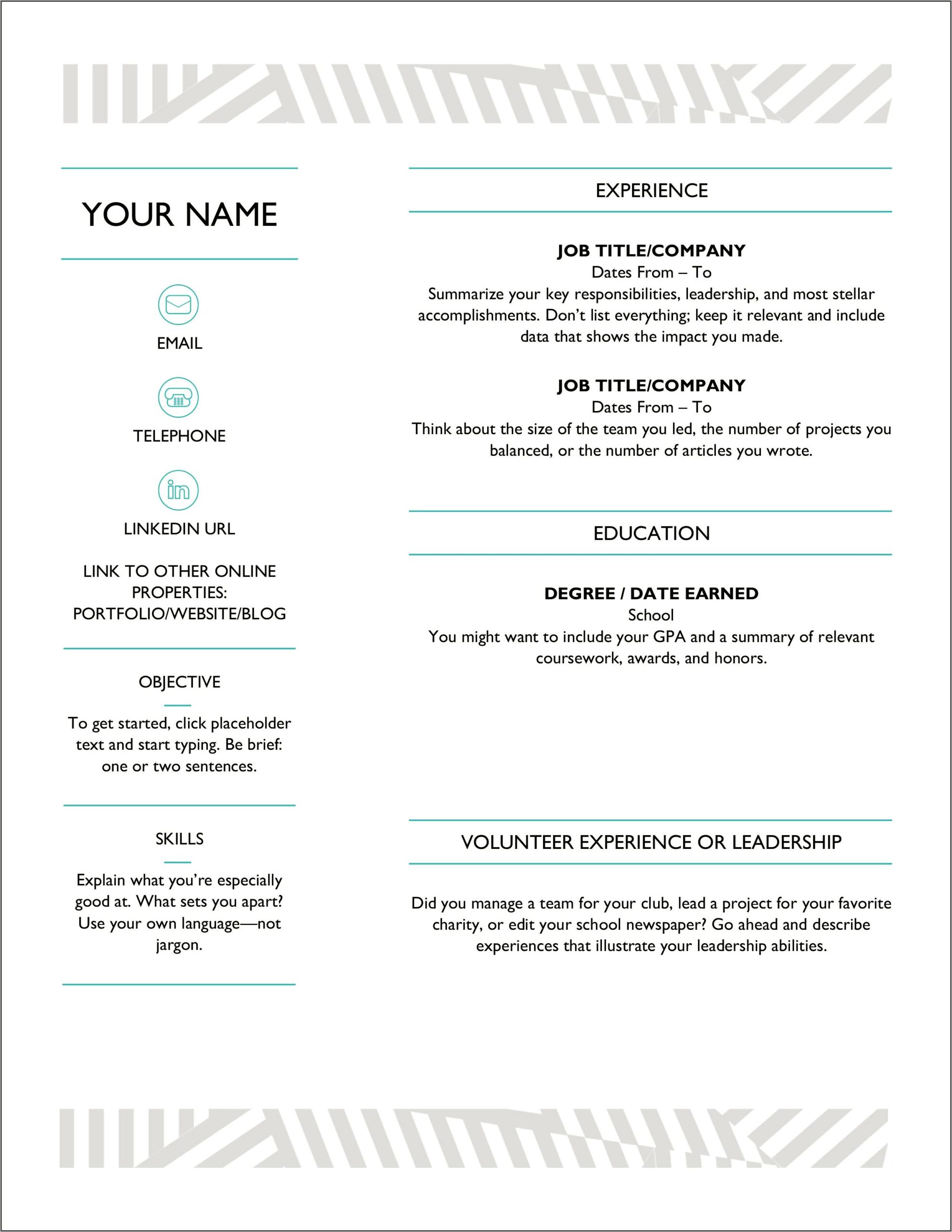Free Downloadable Resume Templates With No Purchase
