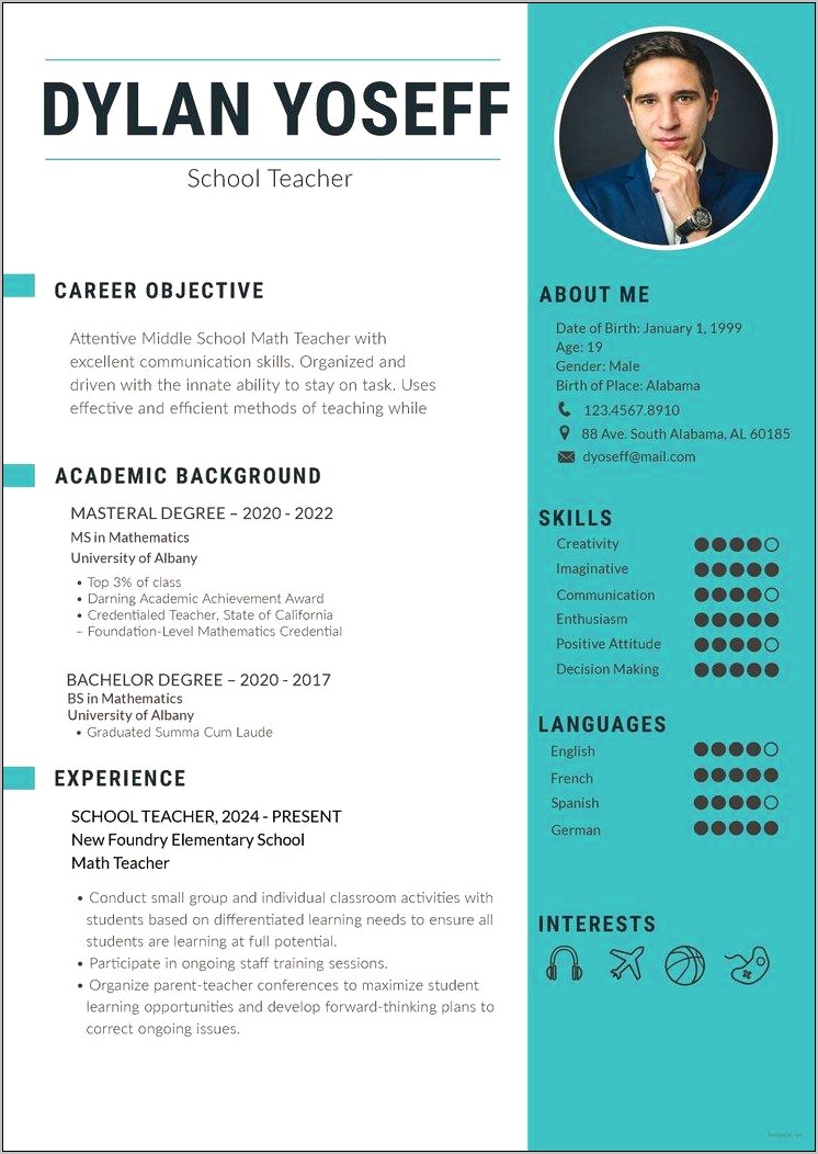 Free Downloadable Template For Elementary Teacher Resume