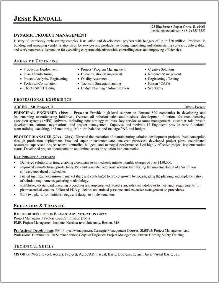 Free Examples Of Project Management Resumes