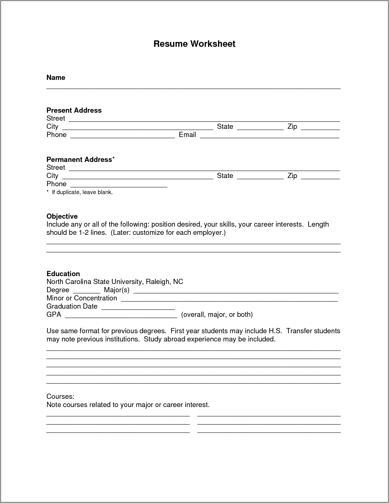 Free Fill In The Blank Printable Resume