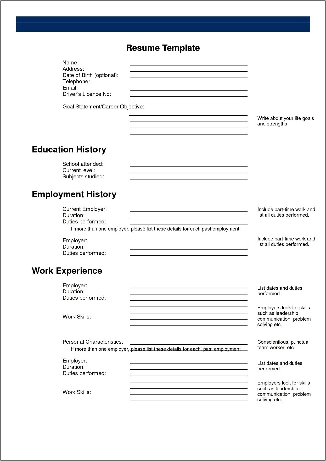 Free Fill In The Blank Resume Samples