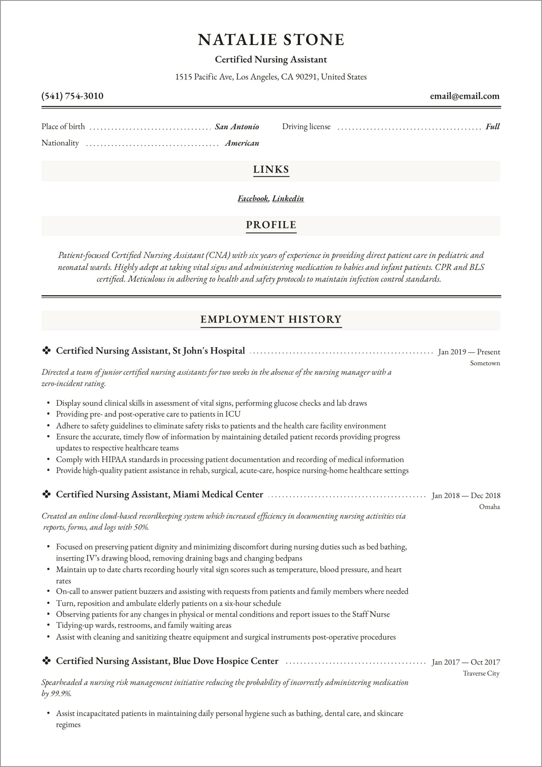 Free Functional Resume For Nursing Assistants