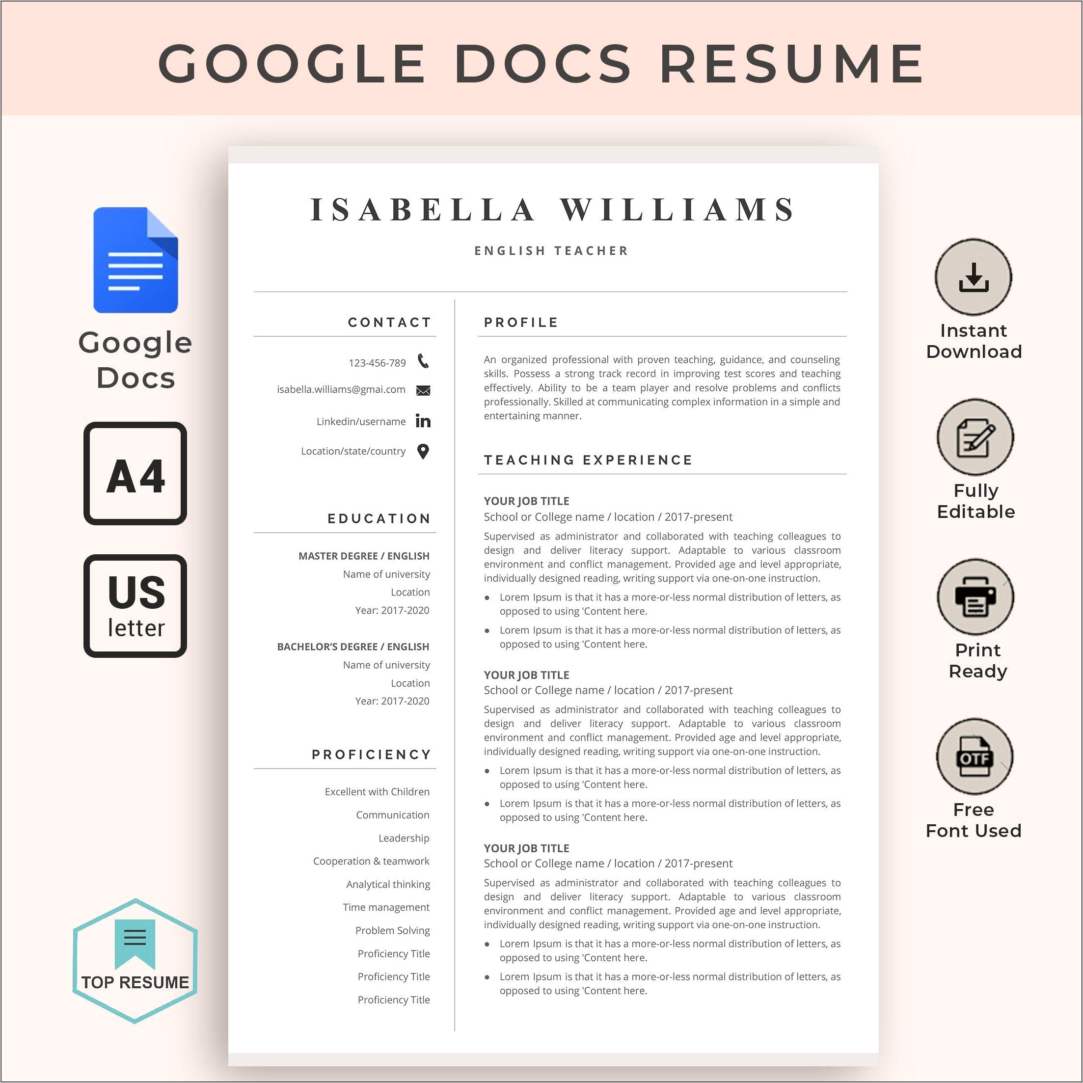 Free Google Docs Templates Resume