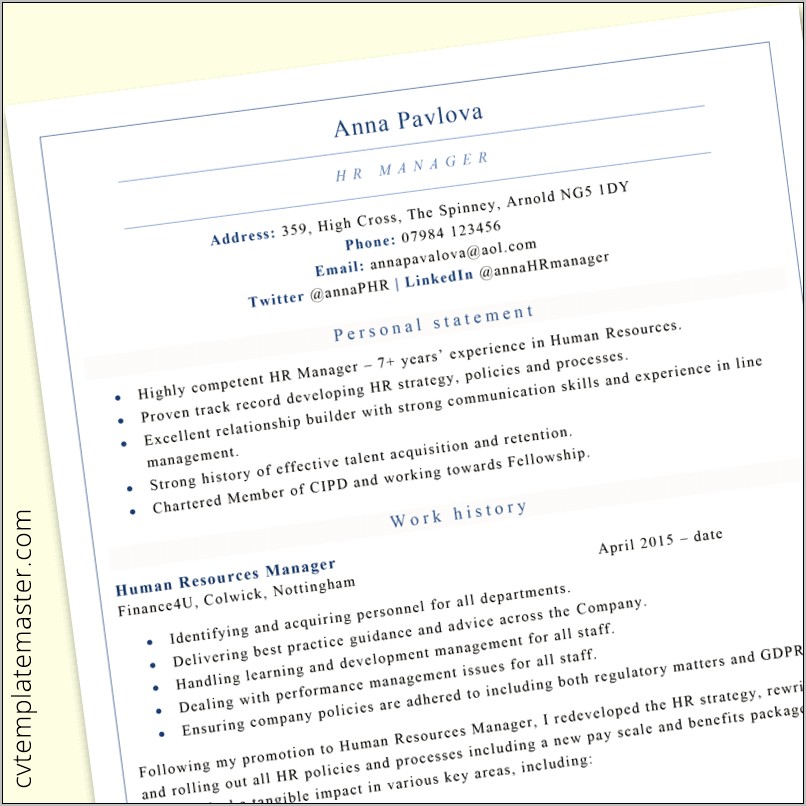 Free Hr Resume Templates Word Download