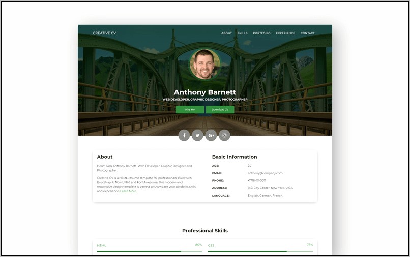 Free Html And Css Cv Resume Templates