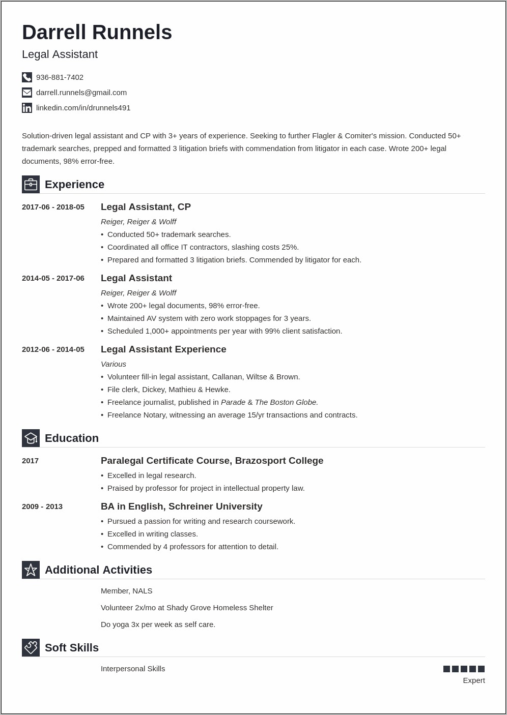 Free Legal Assistant Resume Samples