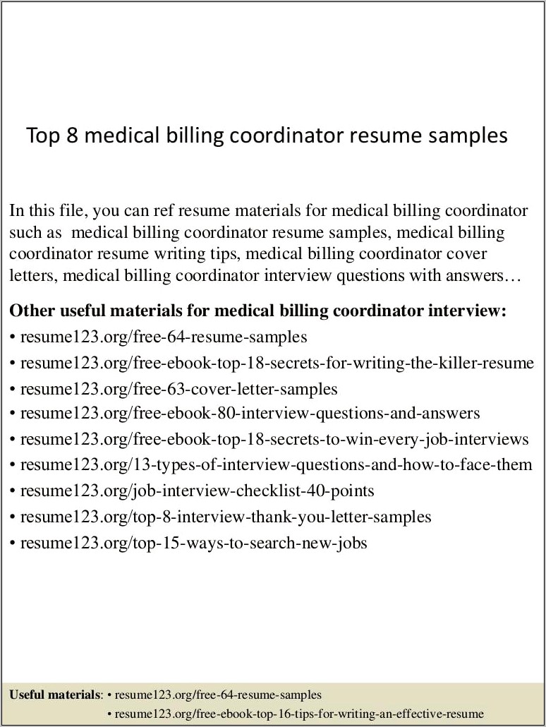 Free Medical Billing Specialist Resume Sample