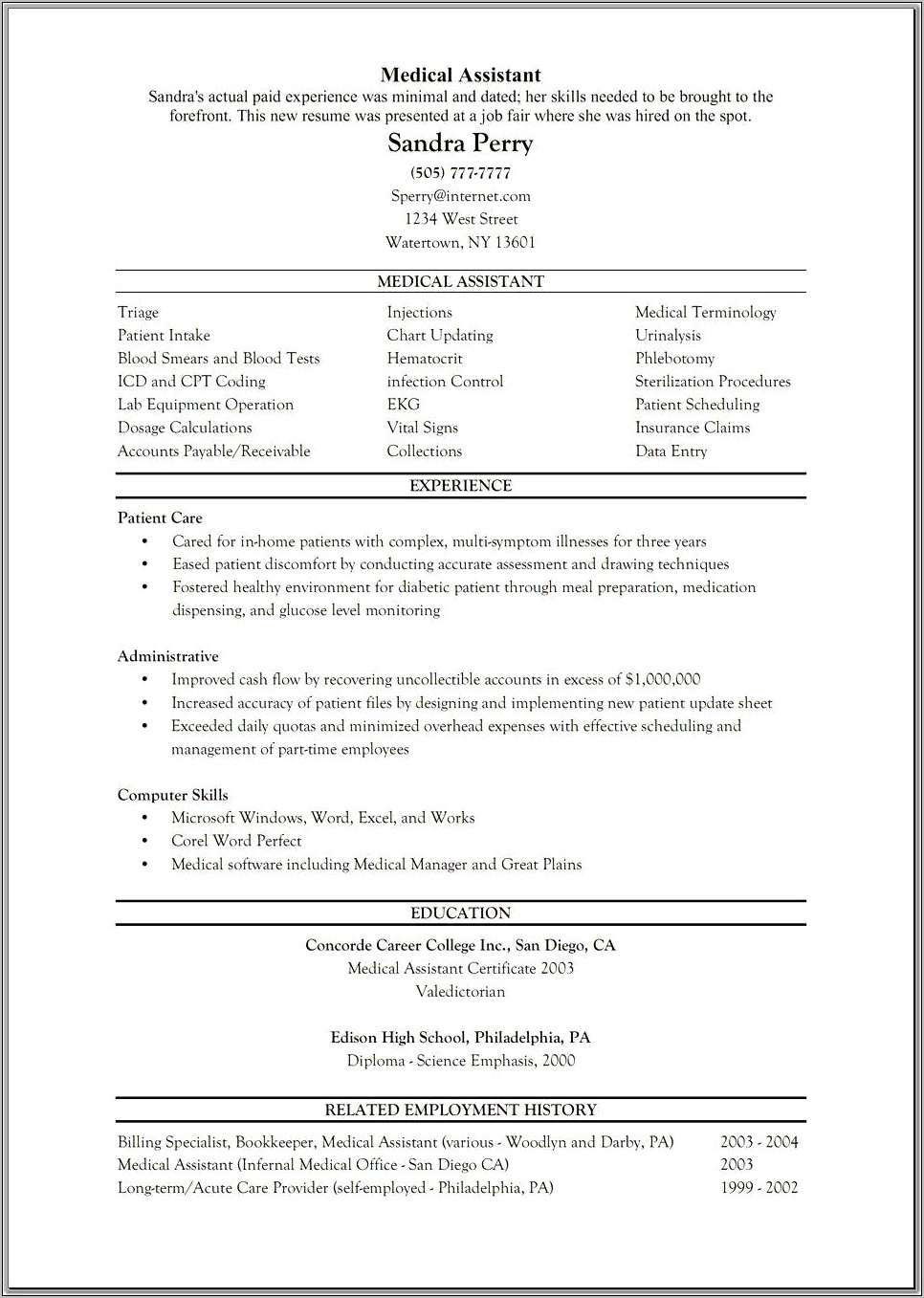 Free Multi Skilled Resume Within Medical Environment