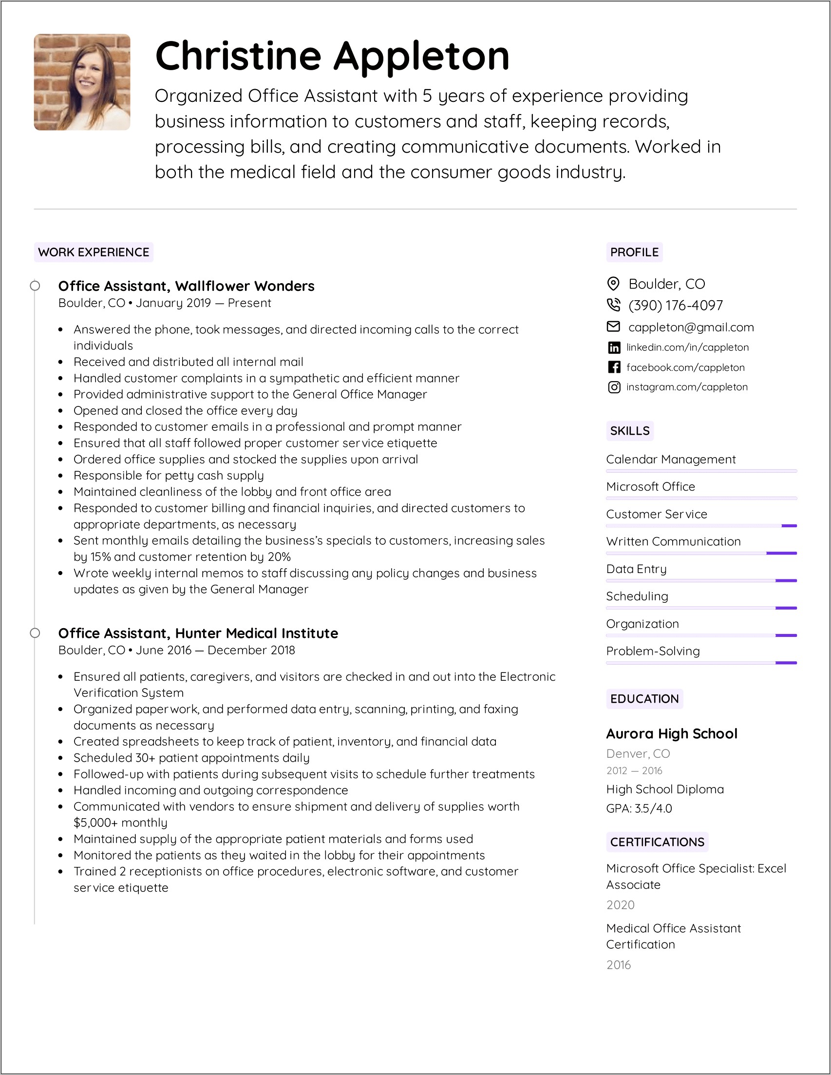 Free Office Assistant Resume Examples