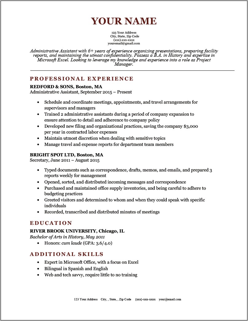 Free One Page Resume Template Google Docs