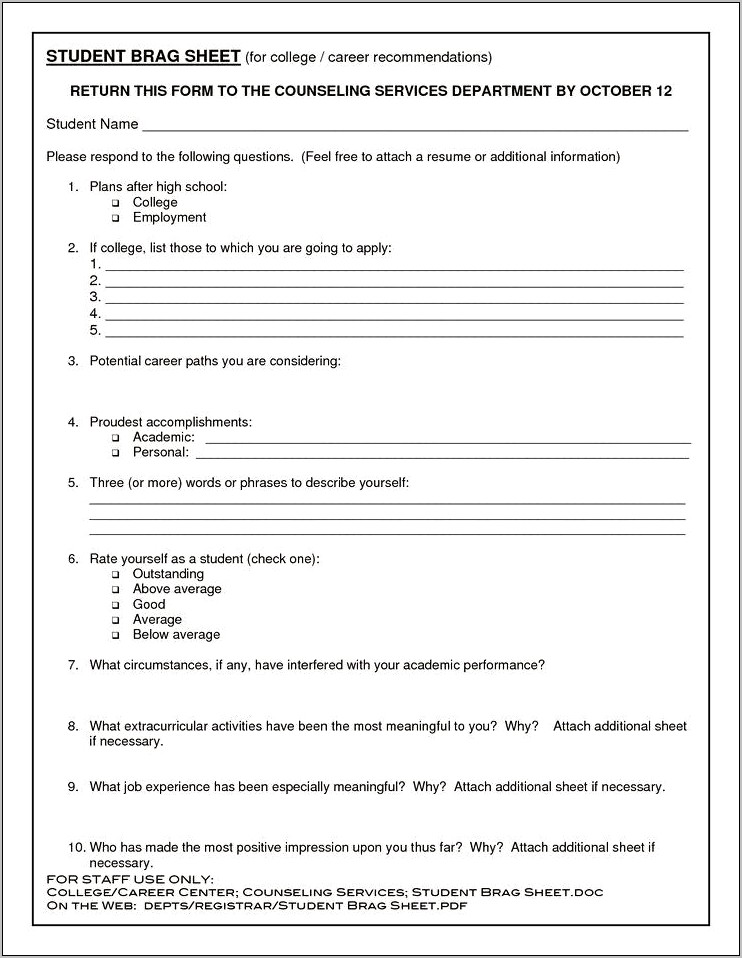 Free Printable Resume Template For High School Students