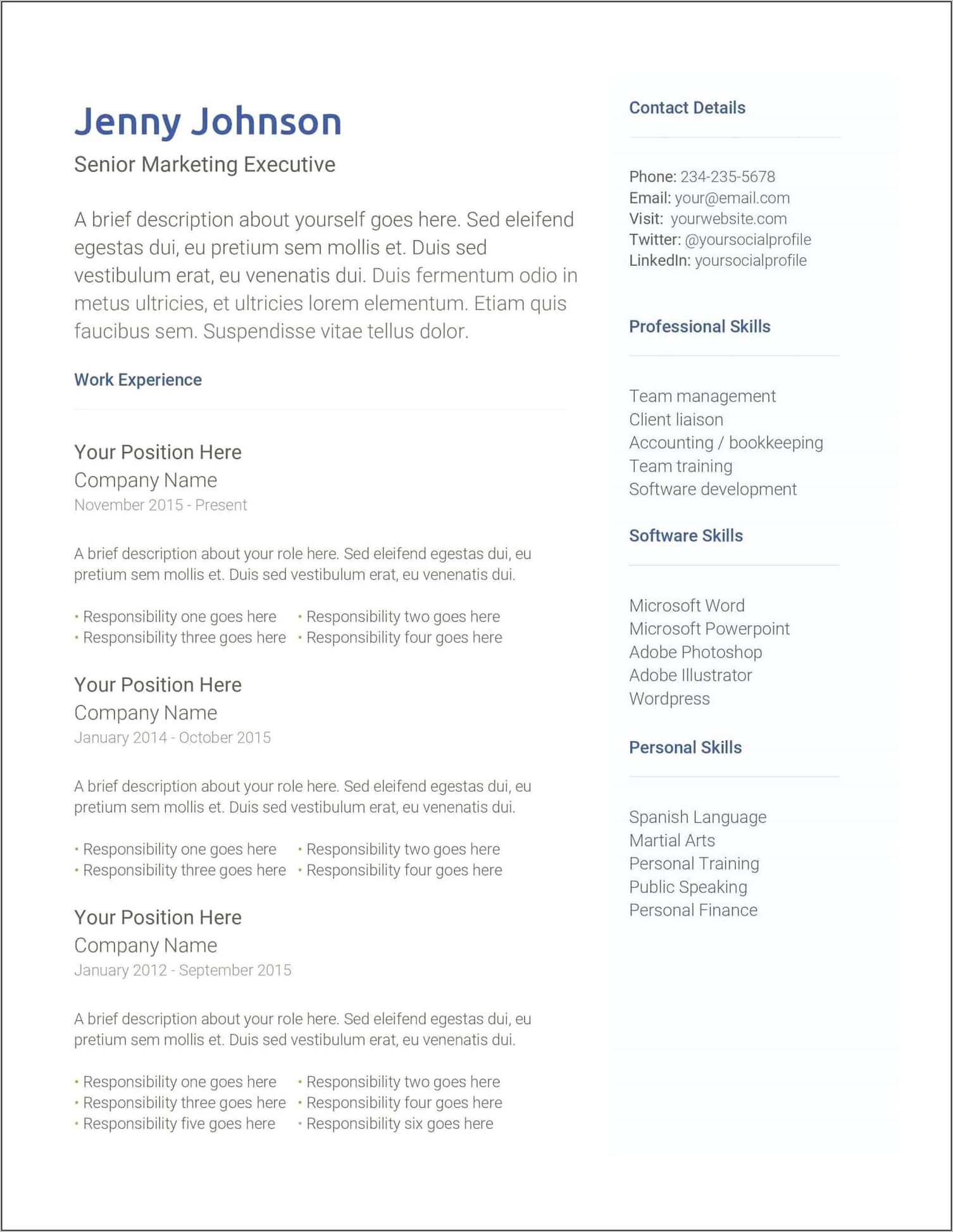Free Professional Business Resume Template