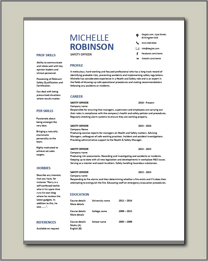 Free Professional Resume For Mine Safety Professional