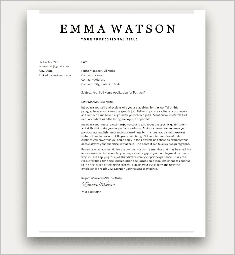 Free Resume Cover Letter Template Microsoft Word