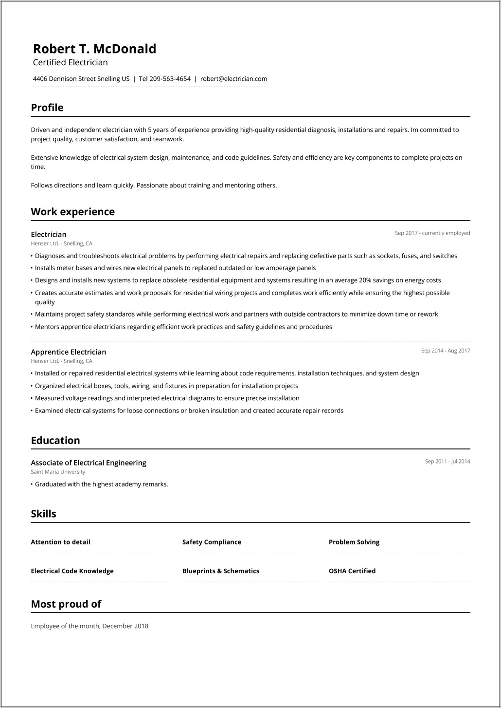 Free Resume Creator Online For Electrician