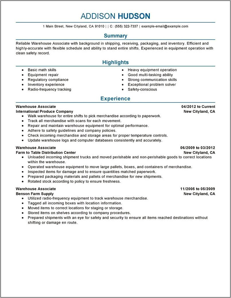 Free Resume For Shipping And Receiving