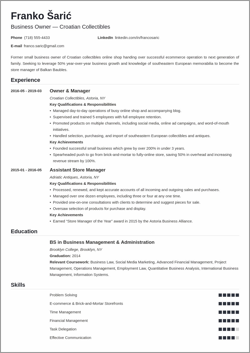 Free Resume Sample In Stok Employes