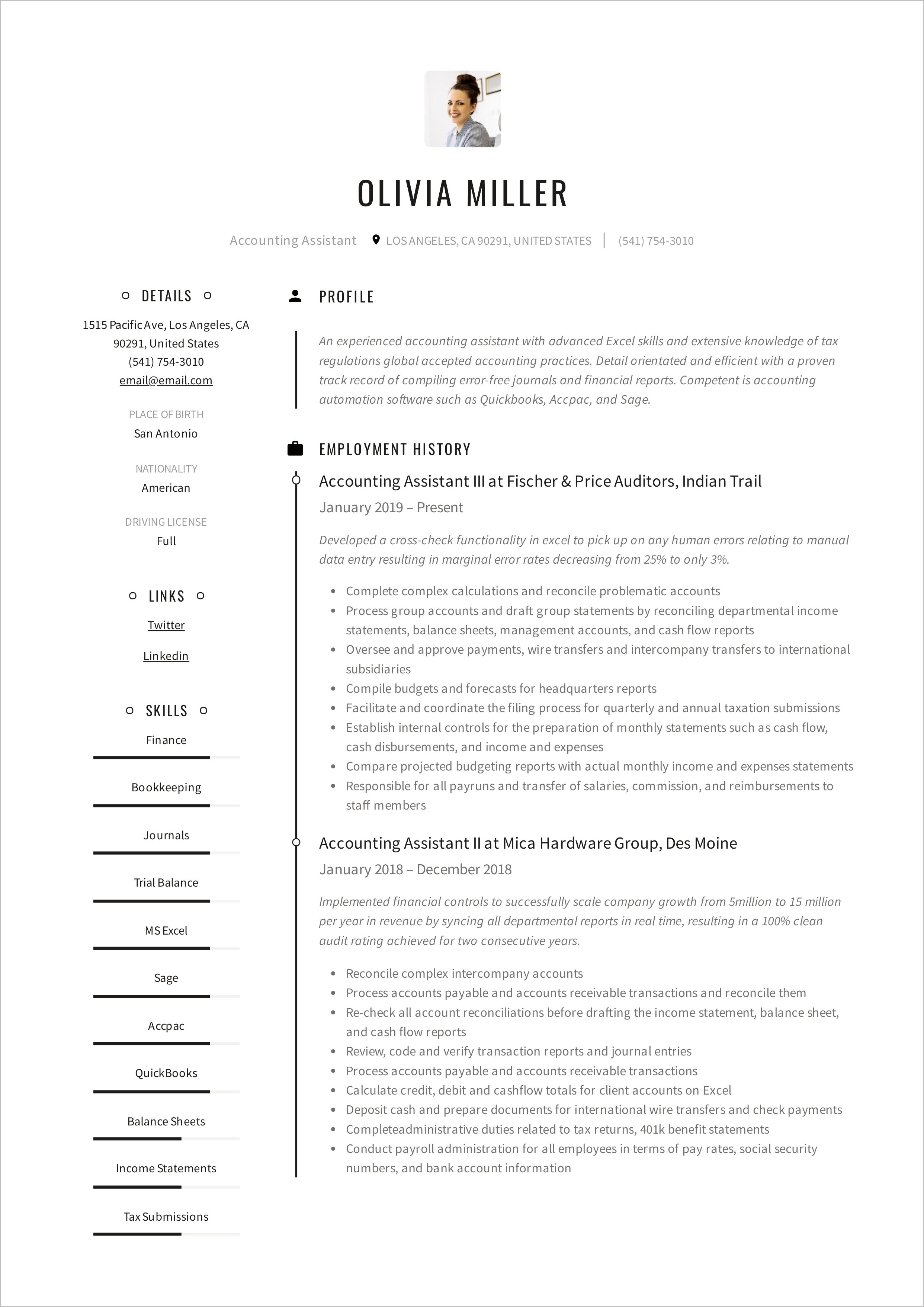 Free Resume Samples For Accounting Clerk