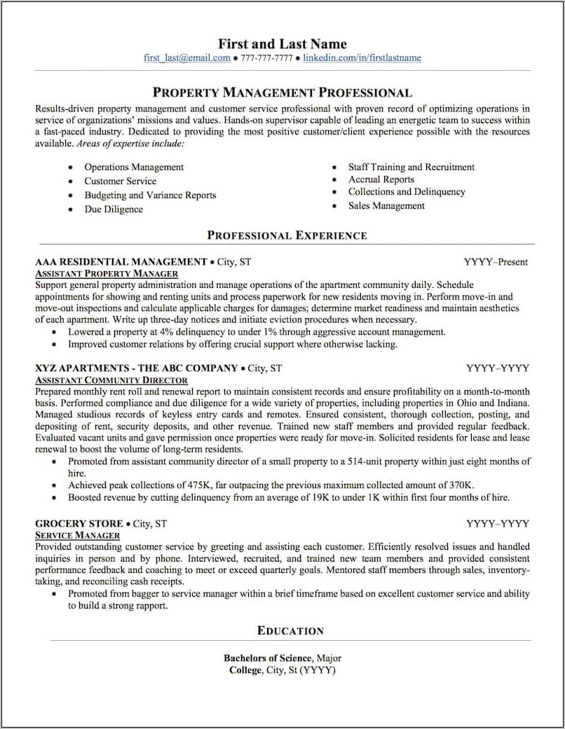 Free Resume Tempate Assistance Property Manager