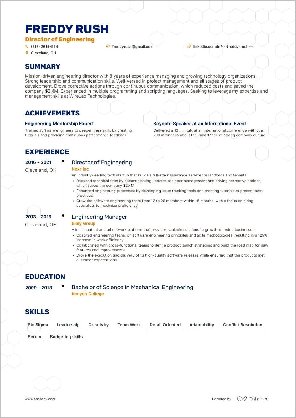 Free Resume Template For Director Of Engineering
