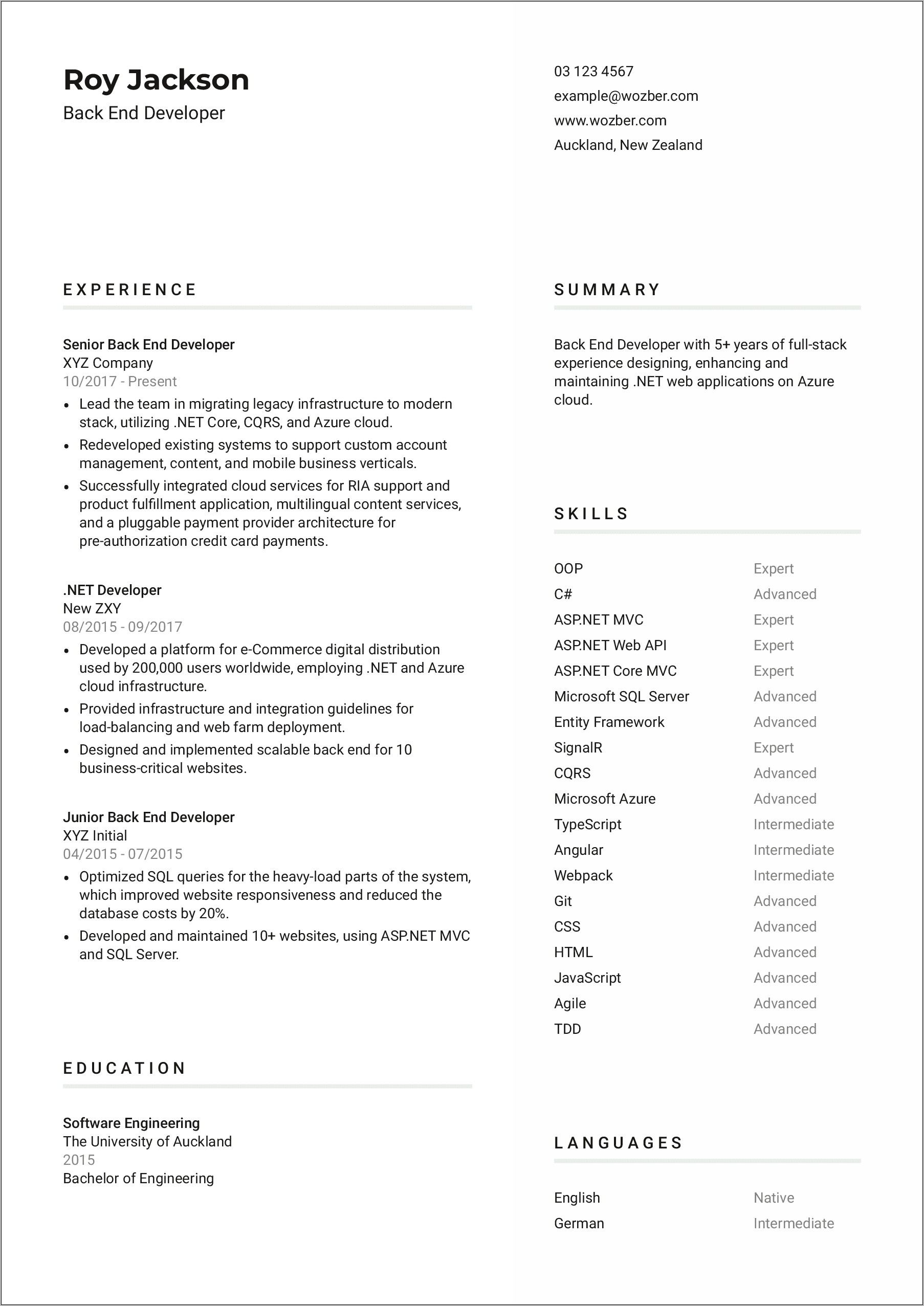 Front End Design Resume Examples