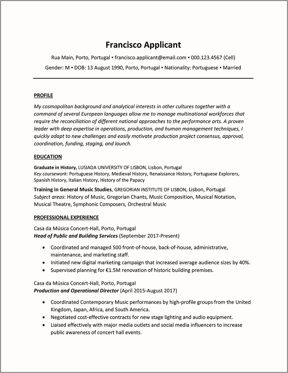 Front Of House Management Resume