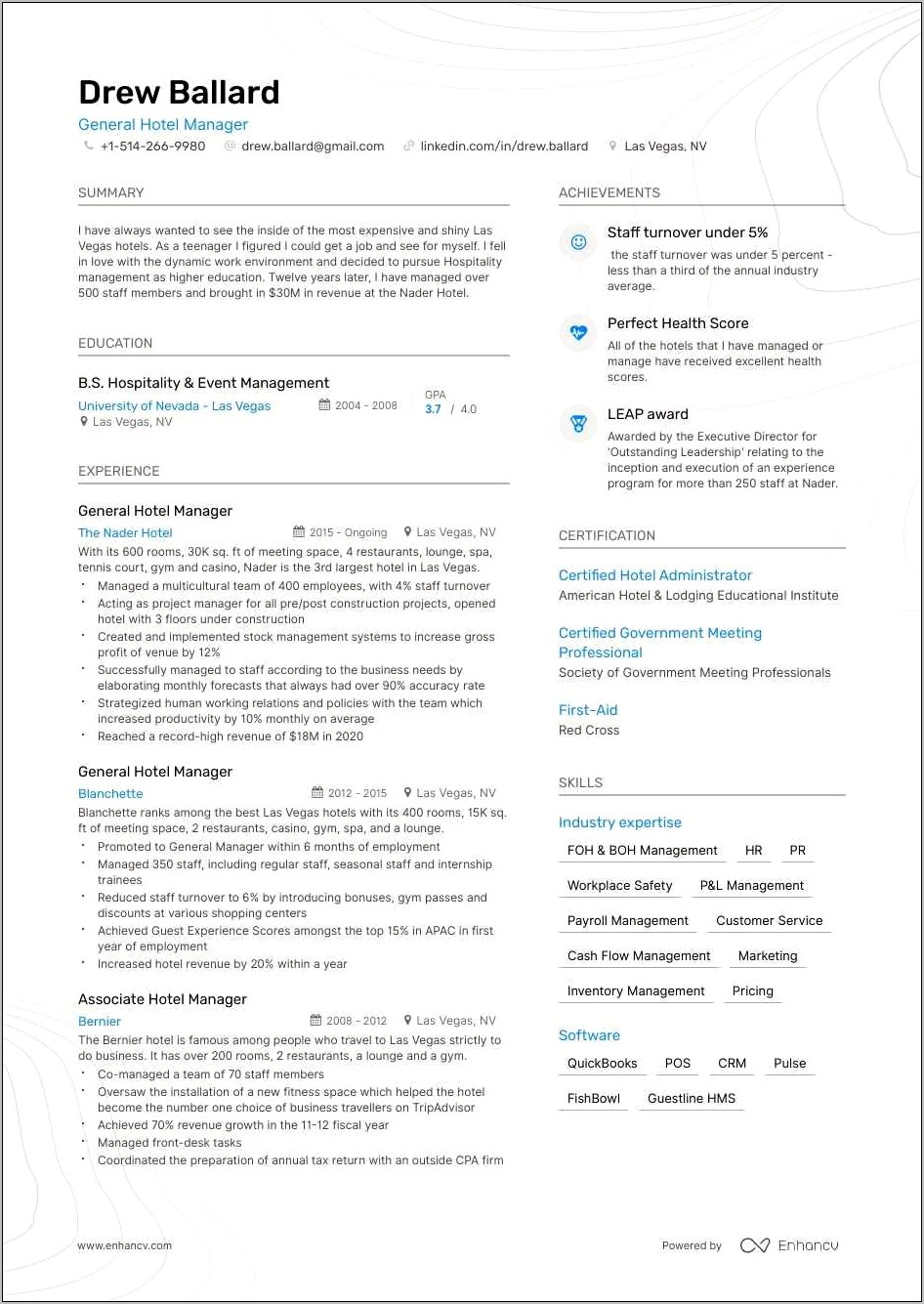 General Manager Resume Templates Free
