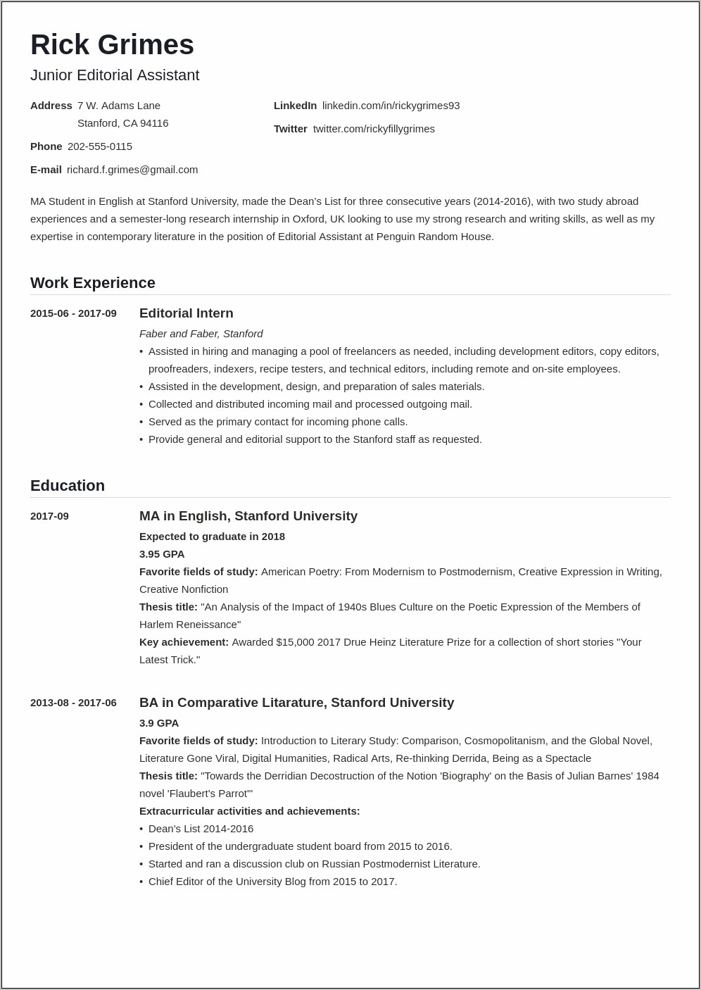 General Objective For A Business Student Resume