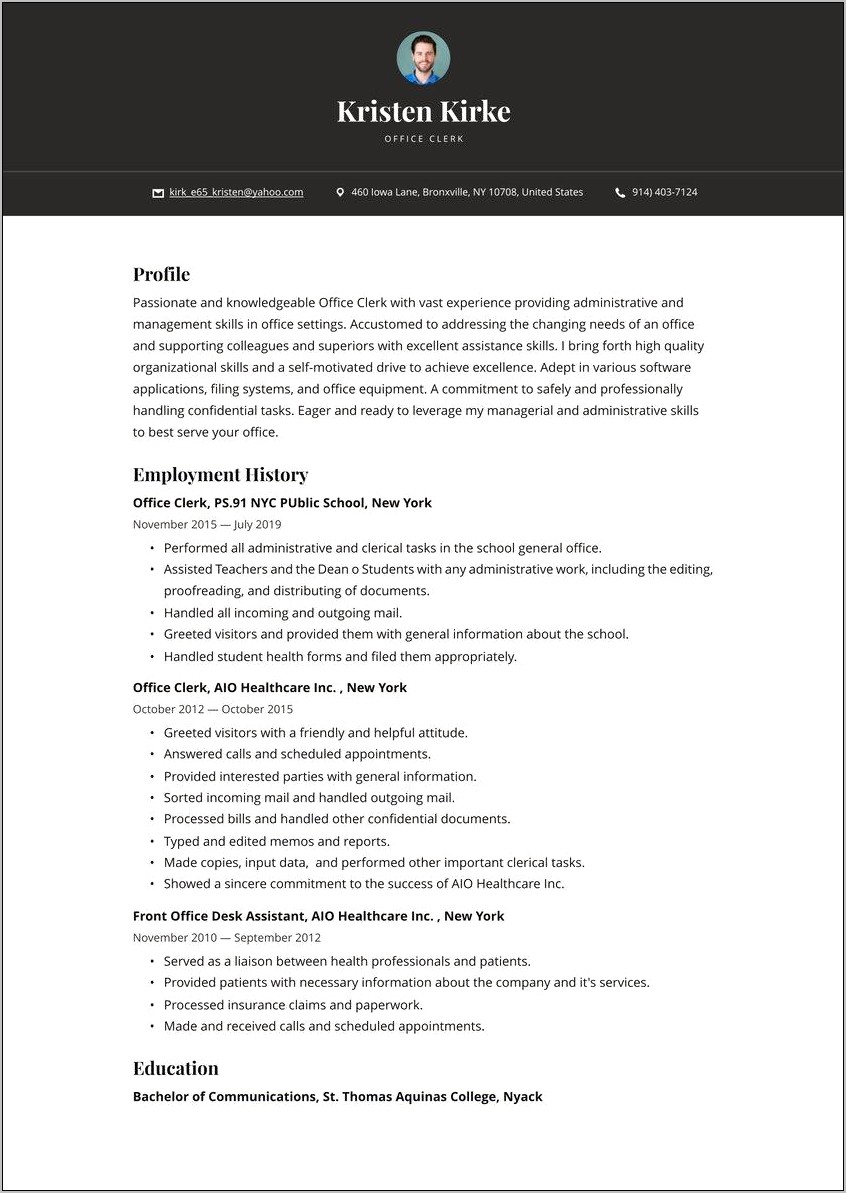 General Office Clerk Job Description Resume