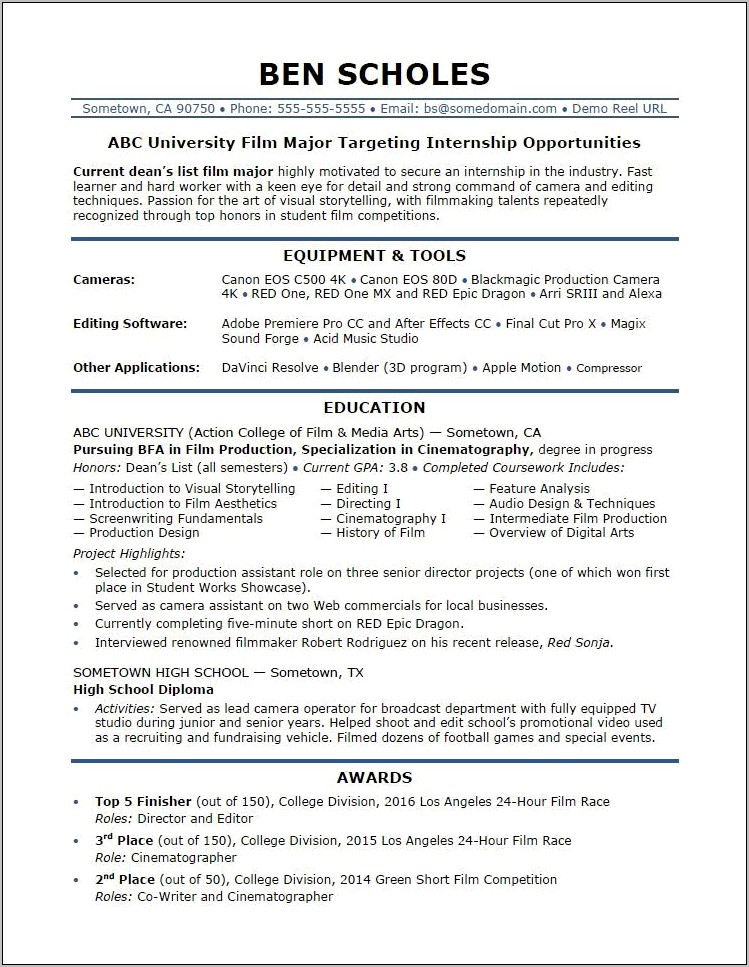General Resume Education Examples Journalism College Student