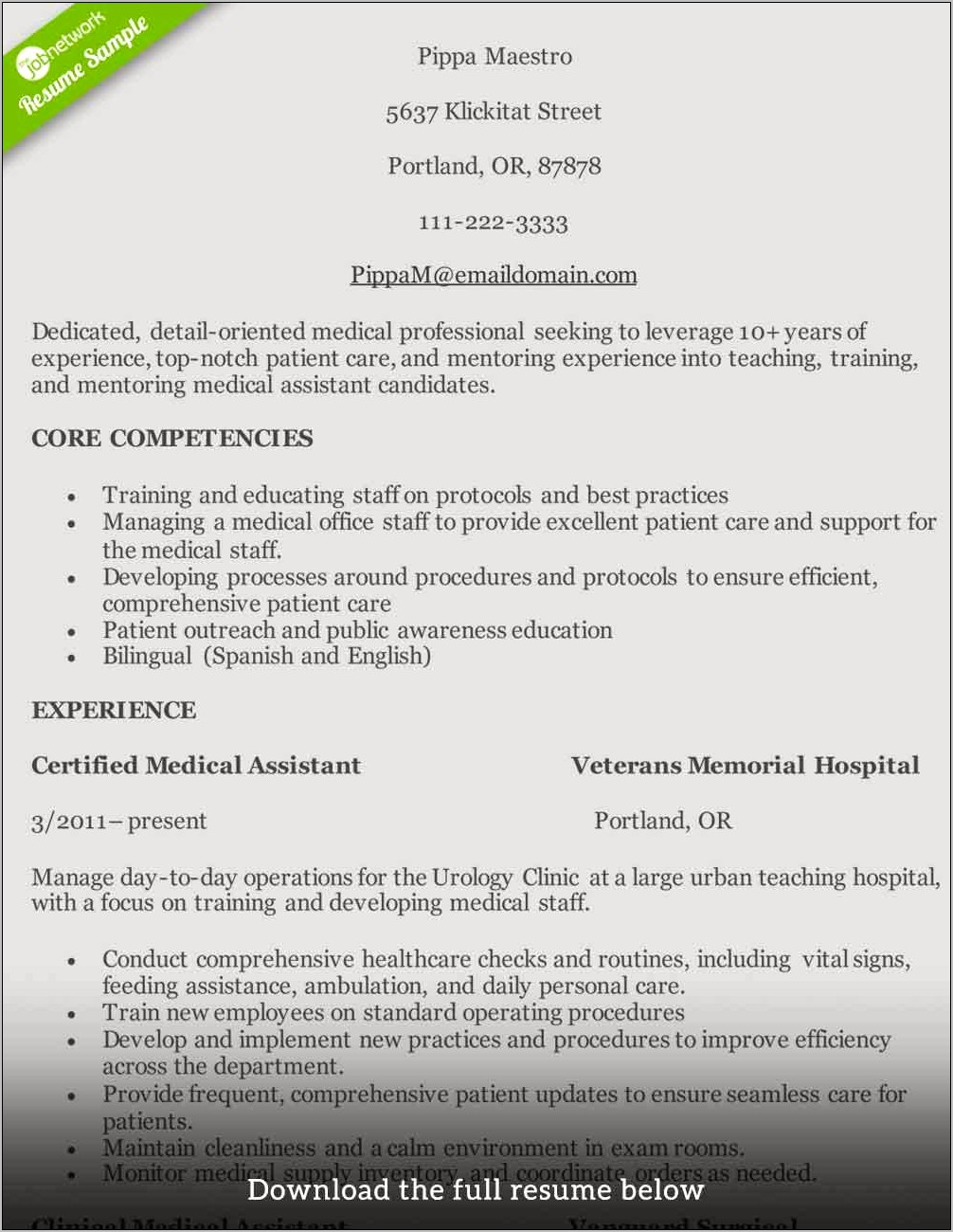 General Resume Objective Examples For Medical Assistant