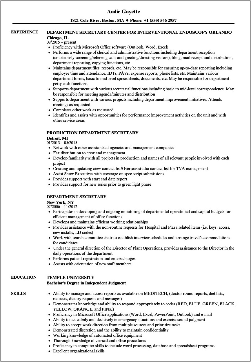 General Resume Objective Examples For Secretary Position