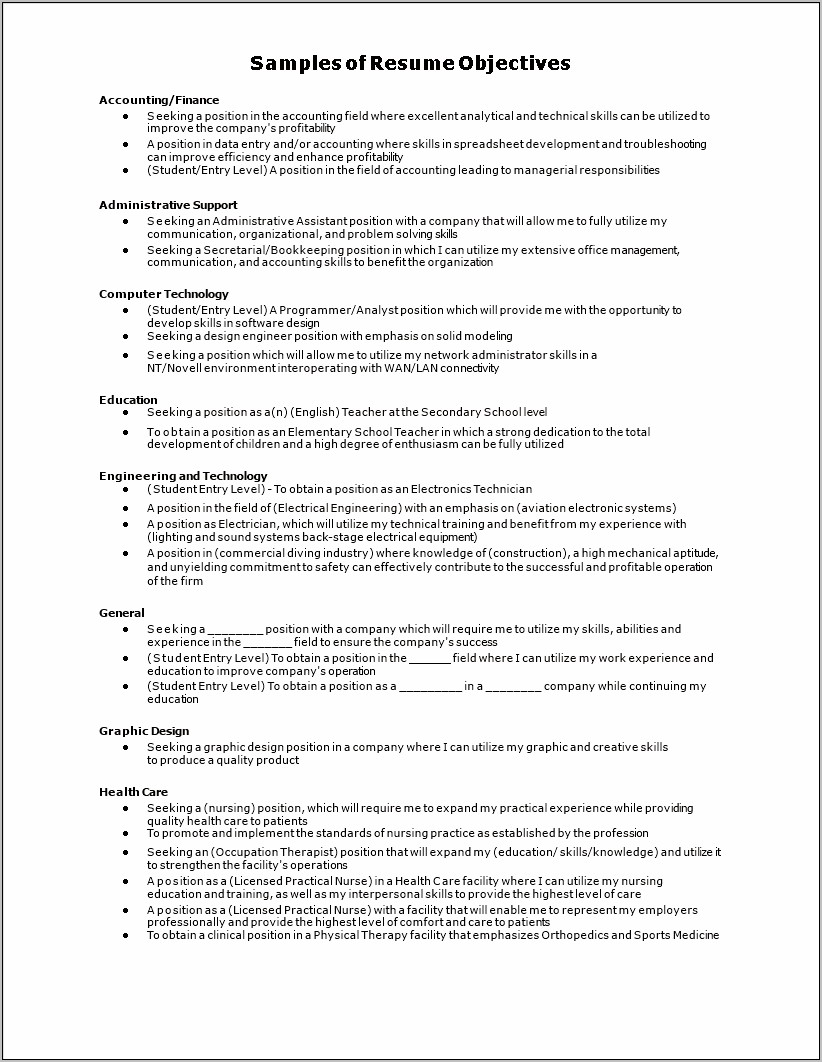 Generic Career Objective For Resume