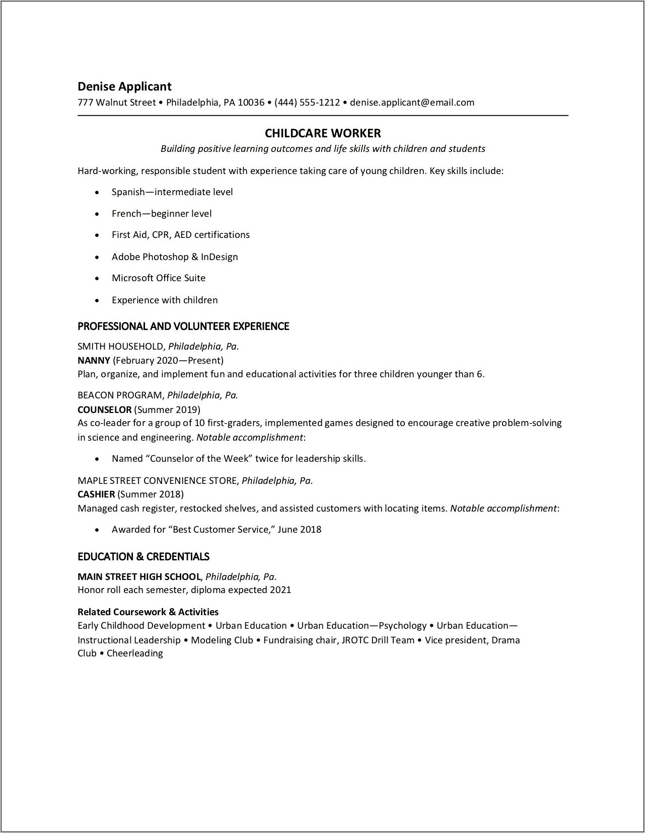 Get First Job In High School Student Resume