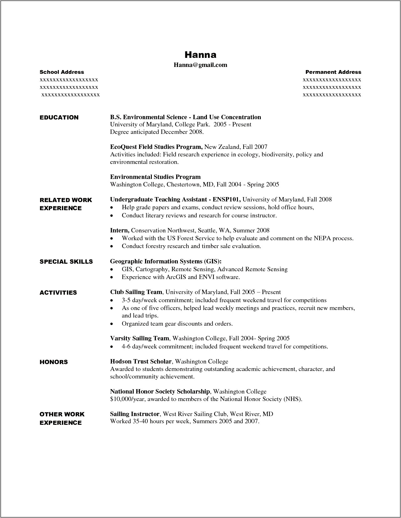 Gis Resume With No Experience Sample