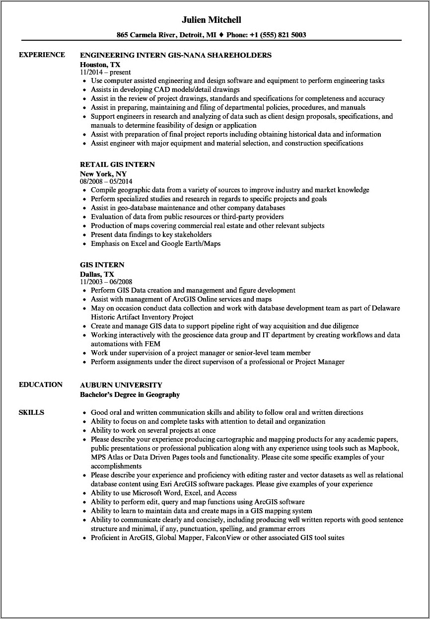 Gis Student Resume With Little Experience