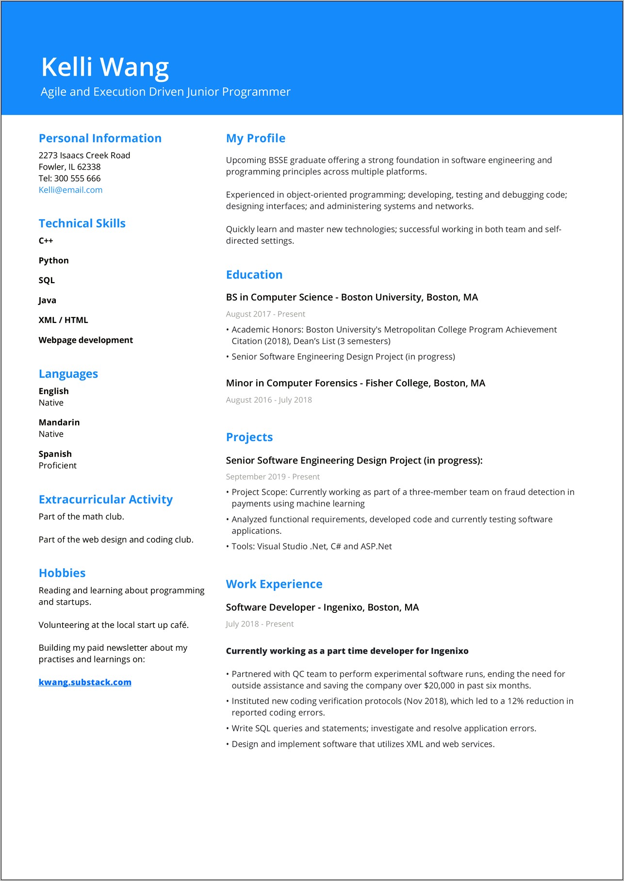 Give Me A Sample Resume Format Freshers