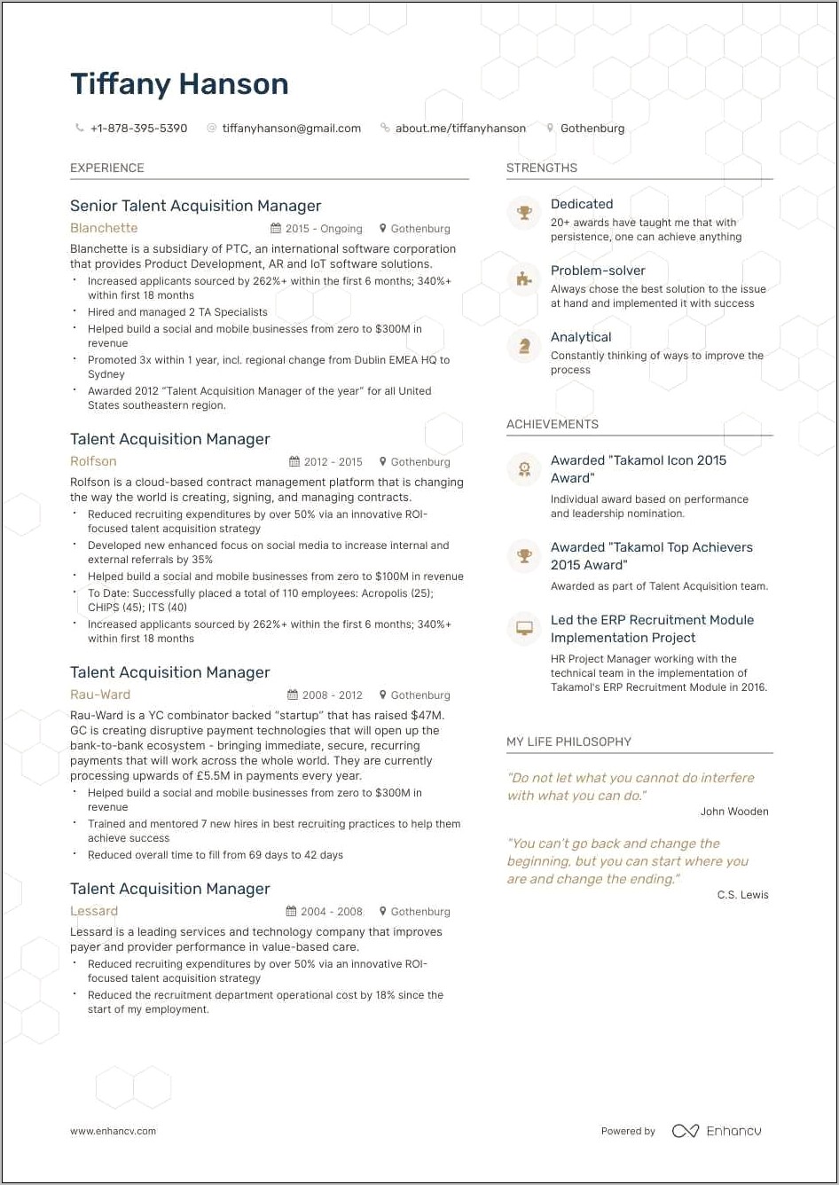 Global Talent Acquisition Resume Sample