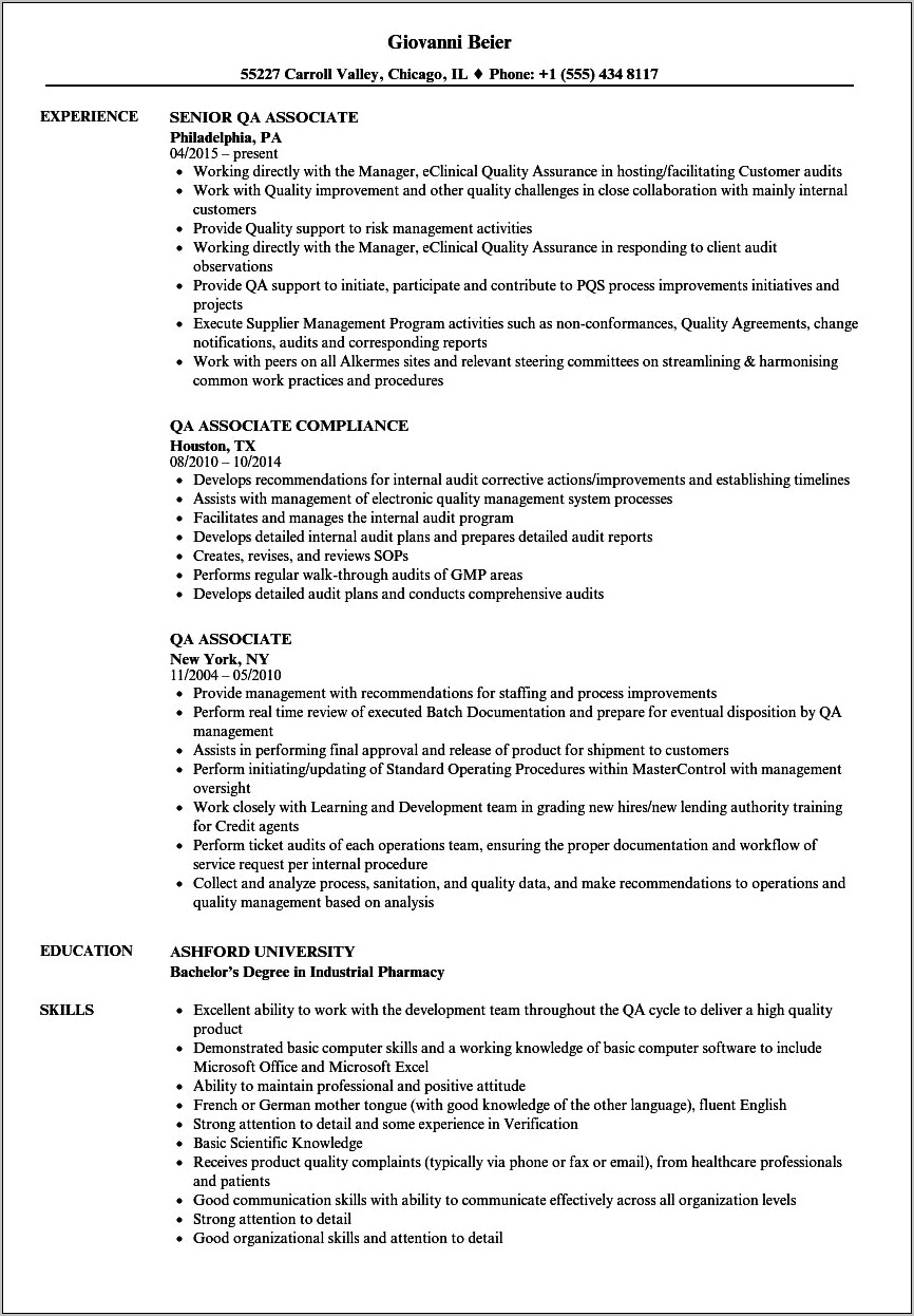 Gmp Resume Examples Entry Level