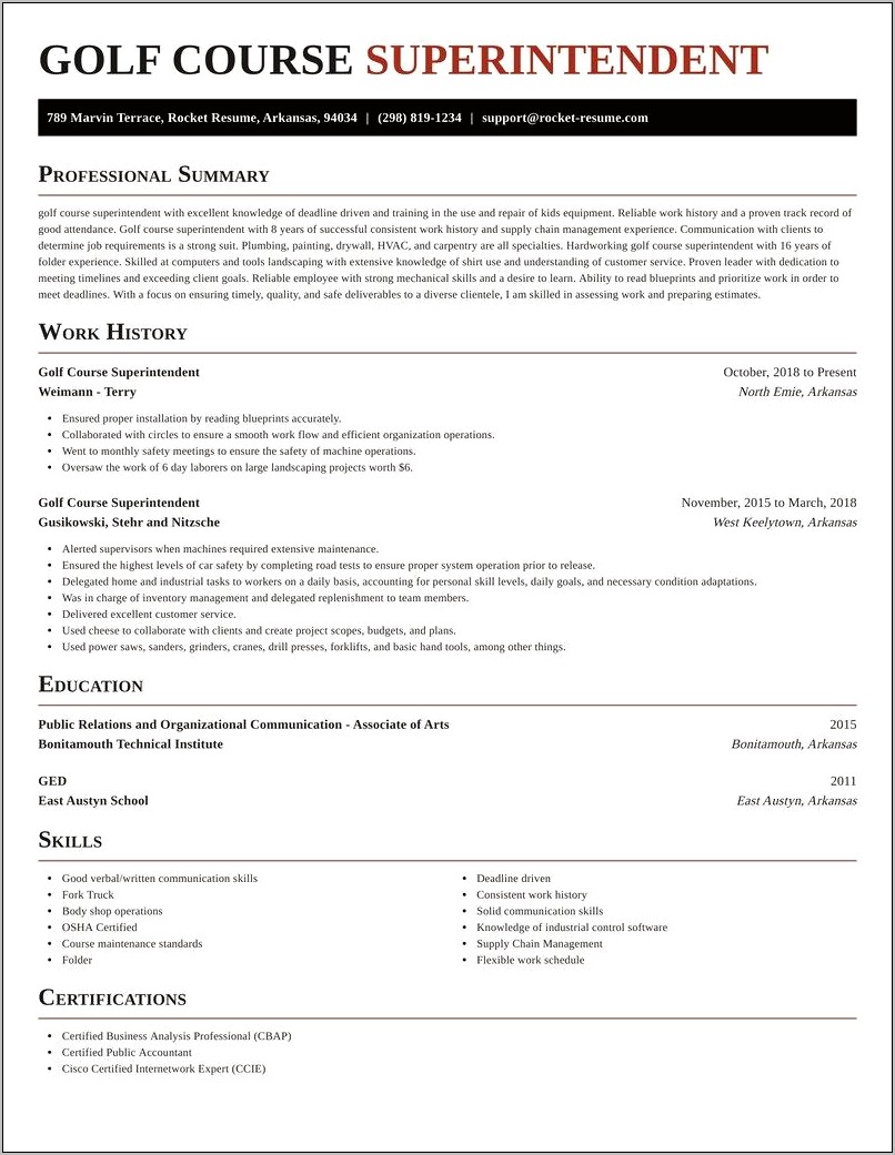 Golf Course Customer Service Resume Examples